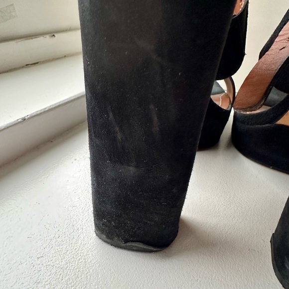 ELIZABETH & JAMES Black Suede Ultra High Heel Sandals - Picture 6 of 6